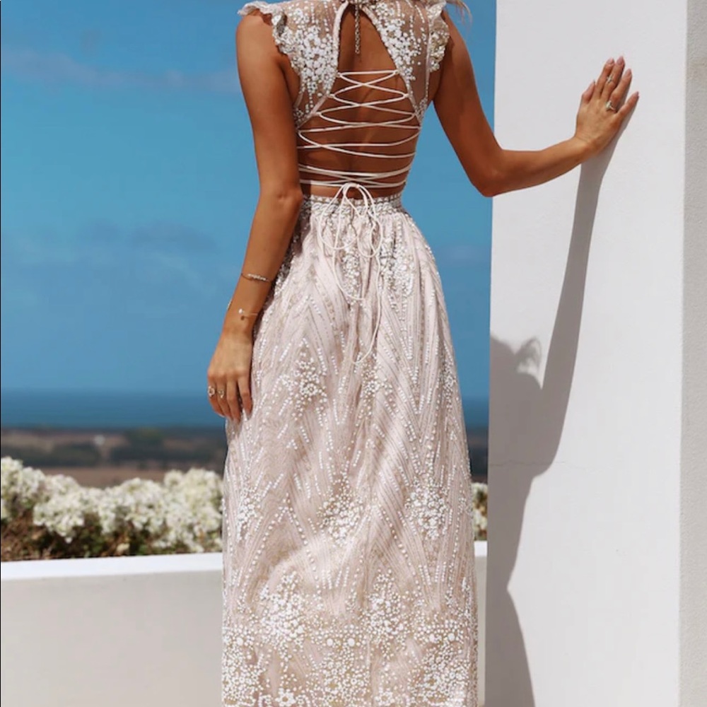 Hello Molly Gold on the Ceiling Maxi Dress Champagne